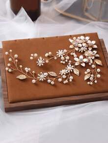 1pc Crystal & Rhinestone Decor Bridal Bridesmaid Hair Comb, Luxurious Hair Accessory For Wedding, Banquet, Party - 63049 Gold - View 4