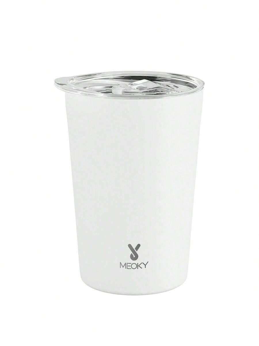 Meoky 12盎司保温牛奶咖啡杯,带盖,防漏旅行牛奶咖啡杯,不锈钢双层壁牛奶咖啡杯,适用于早餐、冷热饮品 - 白色 - 查看 1