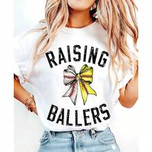 Women's Premium Printed Summer T-Shirt, Baseball And Softball T-Shirt For Mom, Baseball Player Mom T-Shirt, Baseball Season T-Shirt, Softball Mom T-Shirt, Game Day T-Shirt, Special Birthday Gift For Baseball Lovers. Breathable Pure Cotton, Suitable For Daily Wear And Outdoor Sports. Versatile Design. - 白色 - 查看 1