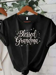 Camiseta Deportiva Casual para Mujer Abuela Bendecida - Camiseta Negra de Manga Corta, Elástica y de Cuello Redondo, Lavable aáquina, Ajuste Cómodo para Todas las Estaciones, Perfecta para Abuelas con Estilo. - Negro - Ver 6