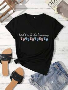 Casual Short-Sleeved T-Shirt With A Round Neck And Fruit Print, Perfect For Spring And Summer, Designed For Women. Suitable As A Gift. Women's T-Shirt. Blouses > Elegant. Boho Chic. Soft, Breathable, And Comfortable Women's Top, Ideal For Spring, Summer, And Autumn, Perfect For Vacations, Travel, And Everyday Wear. - Black 1 - 查看 1