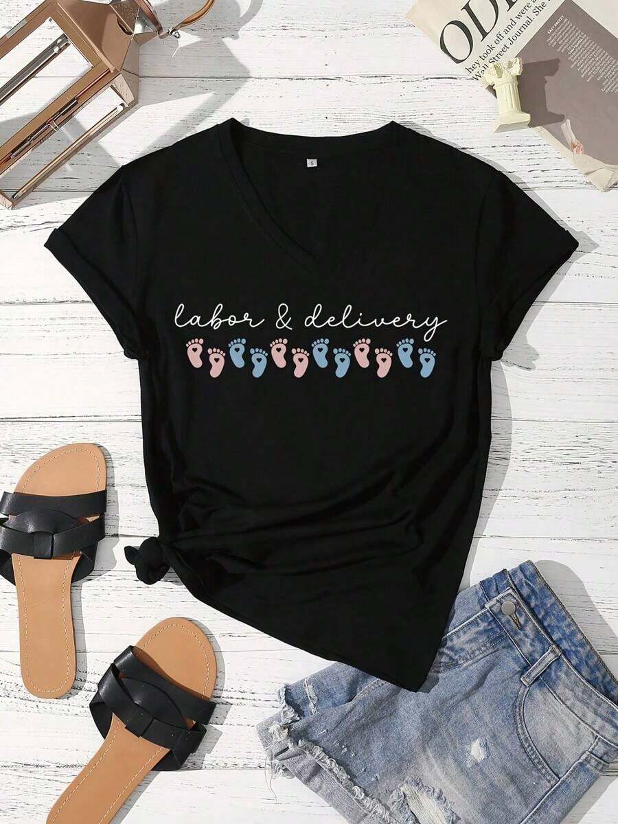 Casual Short-Sleeved T-Shirt With A Round Neck And Fruit Print, Perfect For Spring And Summer, Designed For Women. Suitable As A Gift. Women's T-Shirt. Blouses > Elegant. Boho Chic. Soft, Breathable, And Comfortable Women's Top, Ideal For Spring, Summer, And Autumn, Perfect For Vacations, Travel, And Everyday Wear. - Black 1 - 查看 1