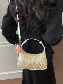 Túi dệt cỡ lớn phong cách retro thời trang, túi đeo vai chéo bằng rơm cho kỳ nghỉ biển. - Nhiều màu - Xem 5