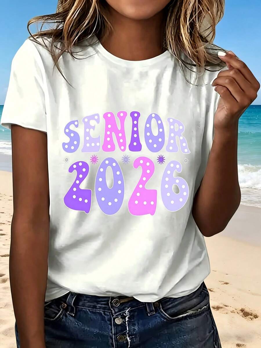 Senior 2026 Graduation T-Shirt With Fashion Design Cute Colorful Letters Perfect For Beach Party Celebration Gift For Seniors - 白色 - 查看 1