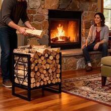 Indoor Metal Log Rack For Fireplace And Wood Stove, Log Storage Rack With Anti-Rust Black Coating, Compact And Sturdy Iron Shelving Unit - Regular - View 6