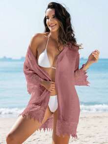 Blusa Tipo Kimono De Encaje Para Mujer Para Boda - Rosa vieja - Ver 5