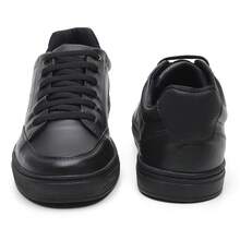 Tênis Masculino Casual Sapatenis Urbano Moderno Respirável Couro Sintético Solado Leve Ideal para dia a dia - Preto - Visão 4