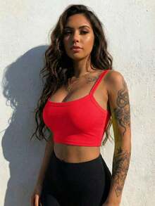 Camiseta corta de tirantes gruesos simple para mujer, adecuada para primavera y verano, estilo casual/streetwear/Y2K, se puede combinar con oficina/hogar/streetwear/discoteca, una opción ideal para blusas casuales de verano en color blanco - Rojo - Ver 4