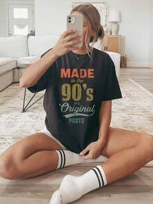 1 Piece Unisex Loose Fit T-Shirt 180g 100% Pure Cotton, Unique Y2K T-Shirt With A Retro 90s Design Made For Vintage Fashion Lovers In Mexico, Ideal To Highlight Your Style And Original Personality On Any Occasion, Perfect For Fans Of Authenticity And Pop Culture, Ideal For Daily Wear, Festivals, Concerts And All Seasons - 黑色 - 查看 6