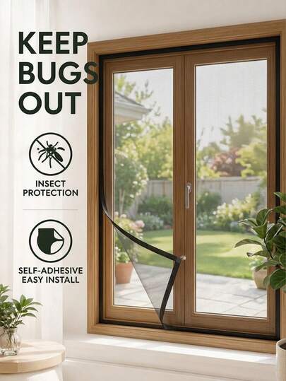 Self-Adhesive Window Mesh Screen | High-Density PP Nano Insect Netting | No-Drill Installation | Breathable Fly And Mosquito Protector | Black/White