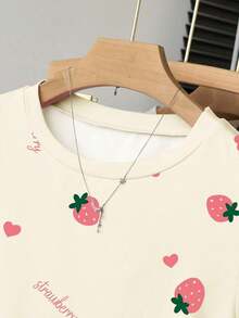 Camiseta de mujer con estampado de fresa, cintura fruncida, dulce y de moda, adecuada para uso al aire de vacaciones en verano - Multicolor 4 - Ver 5