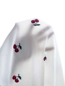 Camisa de talla grande con estampado de flores de cerezo, cuello con volantes, mangas abultadas, cintura alta y abotonadura sencilla.Diseño minimalista y ajuste ceñido, adecuado para uso diario, salidas y vacaciones. - Blanco - Ver 7