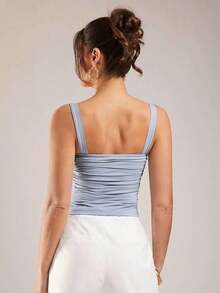 Camiseta de tirantes de unicolor minimalista para mujer - Azul - Ver 2