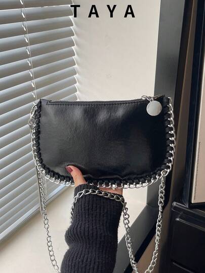 Túi đeo vai kiểu phong bì retro thời trang Y2K mới, trang trí dây xích, khóa kéo, dây xích kim loại dài, dung tích nhỏ, nhẹ, tối giản, màu trơn mềm mại. Thích hợp cho phụ nữ sử dụng hàng ngày, đi chơi, đi làm, đi nghỉ mát, mua sắm, dự tiệc và đi học.