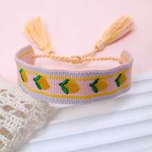 1 pieza Pulsera trenzada elegante y linda hecha a mano con bordado de limón, tamaño ajustable, borla vintage, adecuada para fiesta, viaje, uso bohemio - Multicolor - Ver 1