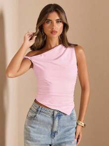 Blusa de verano para vacaciones en la playa, elegante, con hombros descubiertos y cuello asimétrico, para conciertos, actuaciones, festivales de música, conciertos, country, clubes, nuevos estilos sexy de primavera y verano - Rosa coral - Ver 7