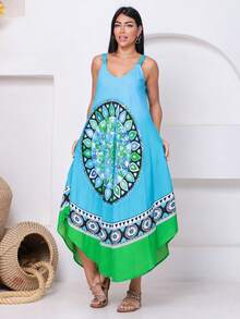 Trapeze Dress With Print. - Baby Blue - View 6