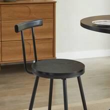 3-Piece Bar Table And Stool Set: 80cm Round Table With Two Stools, Wooden Dining Table With Ring-Shaped Metal Footrests. Suitable For Dining Rooms, Cafes, Bars, Living Rooms, Etc. Walnut. - Black - View 7