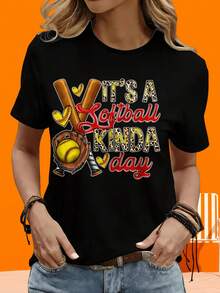 Camiseta de manga corta para mujer, para ocio al aire libre y en casa, con diseño de bate y guante para amantes y jugadores de softbol. Regalo para fiestas, vacaciones y actividades al aire libre. - Blanco - Ver 3