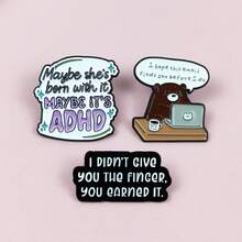 Funny Quote Enamel Brooch Set, Bear Laptop ADHD Letter Pins For Backpack, Bag & Jacket Decor - Multicolor - View 2