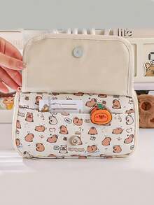1 pieza Bolsa de papelería de gran capacidad y multicapa con diseño de capibara/Estuche de lápices con estampado lindo, textura premium/Caja organizadora de escritorio, regreso a la escuela - Multicolor - Ver 3