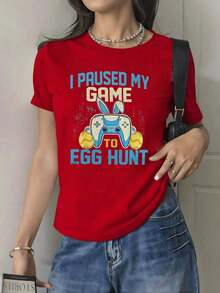 Under The RadarEstampado divertido que muestra un mando de videojuego con orejas de conejo simbolizando la combinación entre pasión gamer y espíritu festivo de Pascua camiseta para mujer 100% algodón casual y cómoda-Vintage Street Style Unisex Loose Cotton Short Sleeve Crew Neck T-Shirt - Rojo - Ver 7