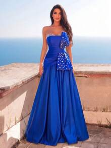 Faeriesty Đầm dạ hội đuôi cá không dây vai thanh lịch: Đầm satin sang trọng với đuôi váy dài chạm sàn - Lý tưởng cho lễ cưới, chụp ảnh kỷ niệm trang trọng hoặc tiệc tùng. - Xanh đậm - Xem 1
