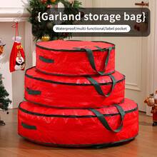 1pc Foldable Christmas Wreath Storage Bag, Portable Waterproof Round Organizer Bag With Handle - Multicolor - View 4