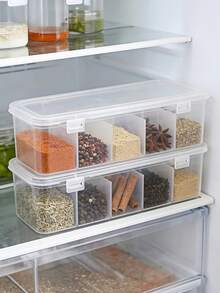 1PC Five-Compartment Seasoning Box, Refrigerator Storage Container, Spice Dispenser, Kitchen Household Storage Box For Star Anise, Cinnamon, Dried Chili Peppers, With Flip-Top Lid And Sealing Compartments - Clear - View 1