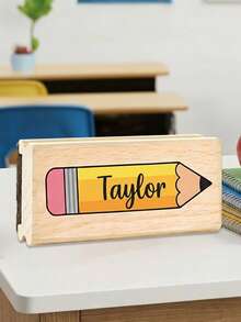 1pc Customizable Teacher Name Chalkboard Eraser, Personalized Text Cartoon Teaching Board Eraser, Classroom And Office Essential Cleaning Supplies, Teacher Daily Work Supplies, Back To School Season Classroom Must-Haves - Model 2 - View 11