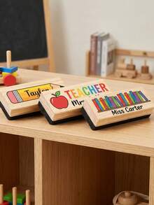 1pc Customizable Teacher Name Chalkboard Eraser, Personalized Text Cartoon Teaching Board Eraser, Classroom And Office Essential Cleaning Supplies, Teacher Daily Work Supplies, Back To School Season Classroom Must-Haves - Model 2 - View 5