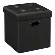 SONGMICS Puff Almacenaje de 38 cm, Banco de Almacenamiento Plegable con Tapa, Reposapiés, Carga de 300 kg, MLSF030B01 - Tinta negra - Ver 1