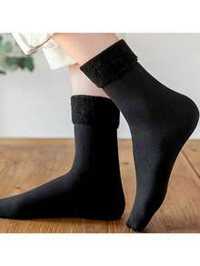 1/2/3/6 pares de calcetines de unicolor de felpa - Calcetines gruesos y transpirables - Calcetines y medias altas para mujer - Multicolor - Ver 6