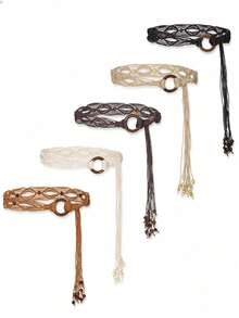 Fashionable Multi-Color Bohemian Retro Wax Rope Handmade Wooden Hollow Circle Woven Belt, Suitable For Dresses, Preppy Style, Autumn, Halloween - Multicolor - View 9