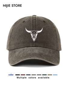 1pc Men's Baseball Cap With Bull Head Print, Classic Casual Retro Sun Hat, Soft Sweat-Absorbent Band, Adjustable Size, Lightweight UV Protection, Multipurpose For Outdoor Sports, Daily Wear, Party, Vacation - Bull Head - View 9