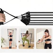 Yoga Pilates Fitness Stretching Bar Set (beinhaltet Push-Pull-Stange und 6 Widerstandsbänder) - Konzipiert für Pilates, Krafttraining, Rehabilitation und Heimfitness; tragbar und verstellbar - ideal für Ganzkörper-Workouts, Physiotherapie und Heim-Fitnessstudios. - A - Übersicht 6