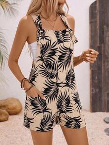 Linen Blend Women's Solid Color Dual Pocket Twist Knot Romper - Albaricoque 3 - Ver 7