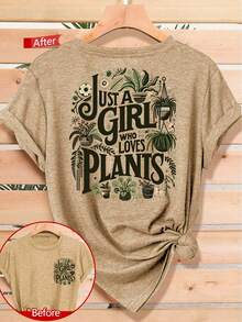 Women's Short Sleeve T-Shirt 2026 "Only Someone Who Loves Plants" Double-Sided Green Plant Art Style Print, Stylish And Versatile For Spring, Summer And Autumn, Casual And Sporty Style, Round Neck T-Shirt, Short Sleeve, Soft And Comfortable, Available In Size S - 黑色 - 查看 7