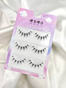 3 Pairs Cartoon Doll Style False Eyelashes Thin Transparent Lash Stems Made In Europe & US Natural & Thick Excellent For Photography False Eyelashes - Black - View 7