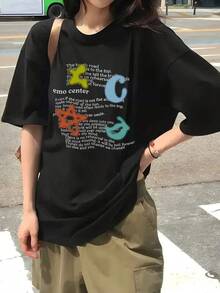 1 Pieza Camiseta Unisex Holgada 180g 100% Algodón Puro, Camiseta unisex de algodón cómodo estilo urbano diseño moderno gráfico colorido alternativa casual versátil ligera perfecta para jóvenes talla M/L/XL color negro moda joven  actuales Cómoda y versátil para escuela, trabajo, salidas y eventos casuales - Negro - Ver 1