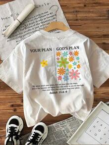 Women's Short-Sleeve Soft Graphic T-Shirt, Casual Crew Neck, Regular Length, Floral Print "YOUR PLAN" And "GOD'S PLAN", Spring/Summer All-Season Top | Relaxed Fit T-Shirt | Soft Textured Shirt, 100% Cotton - 白色的 - 查看 4