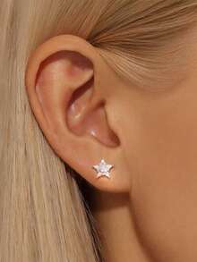 1 Pair S925 Sterling Silver Pentagram Earrings, Unique Design, Versatile For Daily Wear, Suitable For Students And Office Ladies, Sweet And Cute, Small Size For Sensitive Ears - Star - View 3