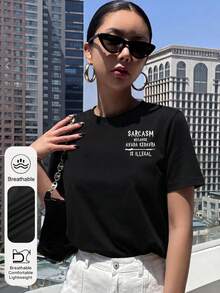 Plus Size Women's Party & Street Magical Quotes And Wand Graphic Round Neck Short Sleeve Casual Retro Black T-Shirt, Summer - Black - View 4