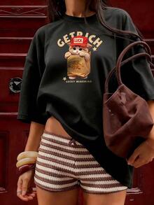 Cute And Stylish Short-Sleeve T-Shirt, Fashionable Short-Sleeve T-Shirt For Spring And Summer 2026, Made In Mexico, 180 Grams. Cartoon Print, Couple Design, Suitable For Indoor Or Outdoor Wear. Crew Neck, Unisex, Ideal For Office And Leisure. One-Piece Pack. - BK-P631577SLNDXZGY615 - 查看 3