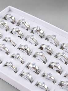 5/10/20/30 piezas Anillos de acero inoxidable con rhinestones de colores variados, elegantes y de moda, joyería de alta gama para compromiso y aniversario, adecuado para hombres y mujeres - anillo - Ver 8