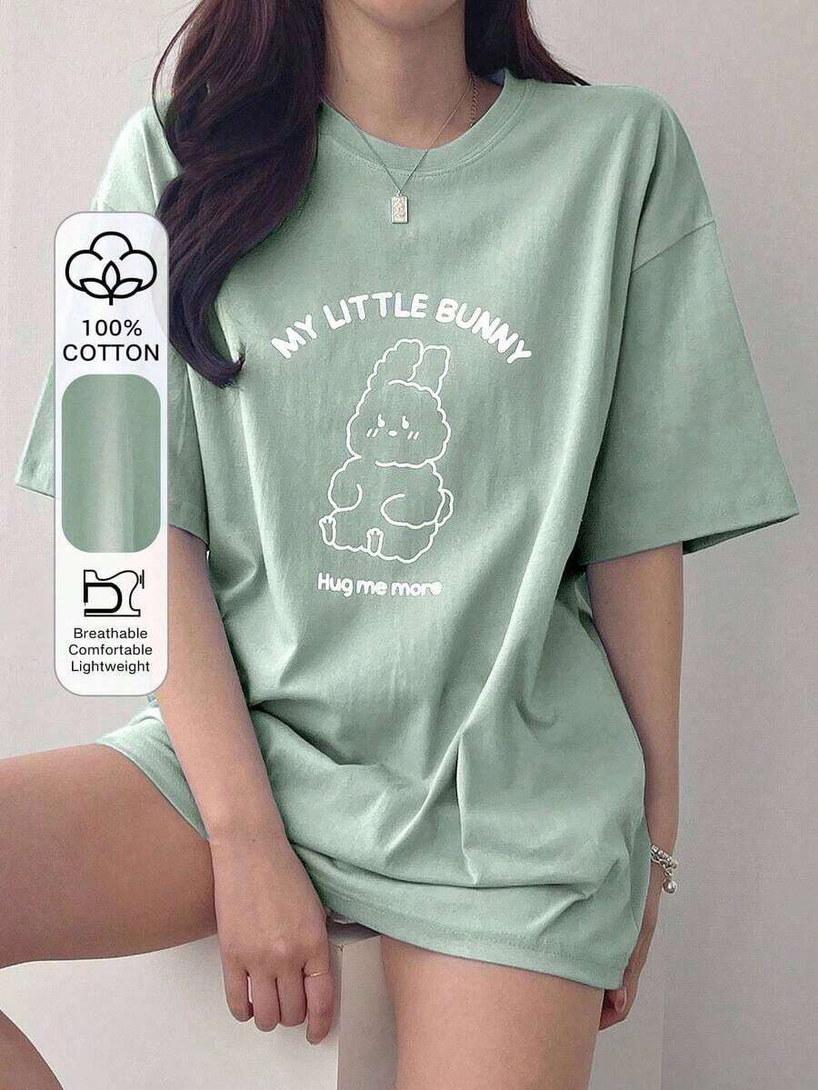 Camiseta Casual de Verano para Mujer , Manga Corta, con Estampado de Lema, Camisetas Bonitas, Camiseta Oversize, Camisetas con Gráficos, Ropa para Maestras - Verde - Ver 1