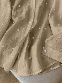 Camisa de mujer de manga larga con espalda descubierta y lazo, de estilo suelto y delgado, para primavera/verano - Caqui - Ver 4