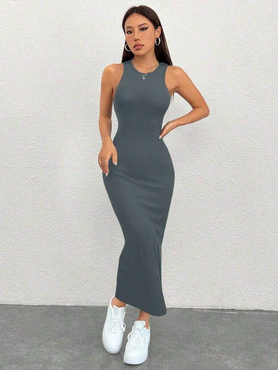 PETITE Vestido Para Mujer De Cuello Redondo Sin Mangas - Gris - Ver 1