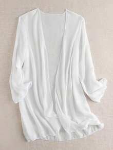Swim Basics Kimono de gasa transparente de verano con abertura frontal - Blanco - Ver 3