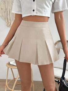 Falda minimalista de unicolor y estilo informal y elegante para mujer - Caqui - Ver 6